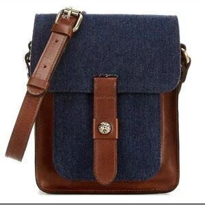 Patricia Nash Lari Crossbody Leather Denim Brown Blue NEW WITHOUT TAGS